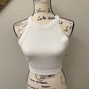 NWt Aerie THICK White Ribbed Crop Top with Builtin Bra sz L